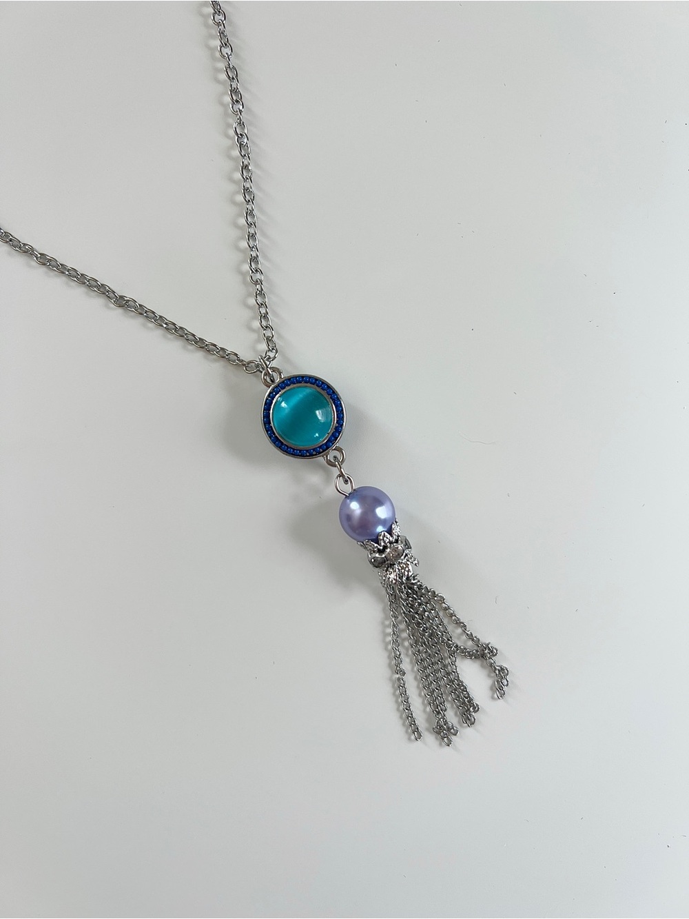 Y2K Blue & Purple Chain Tassel Pendant Necklace